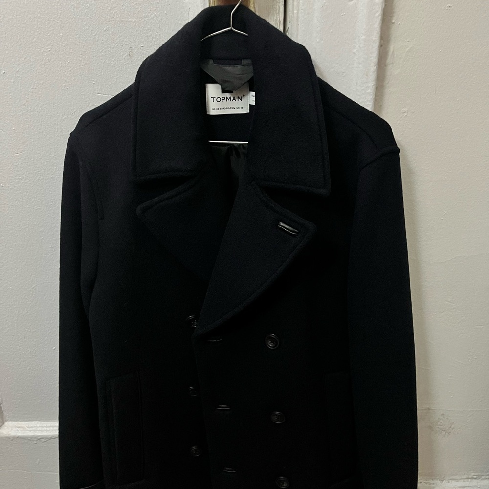 Topman Midnight Double-Breasted Pea Coat